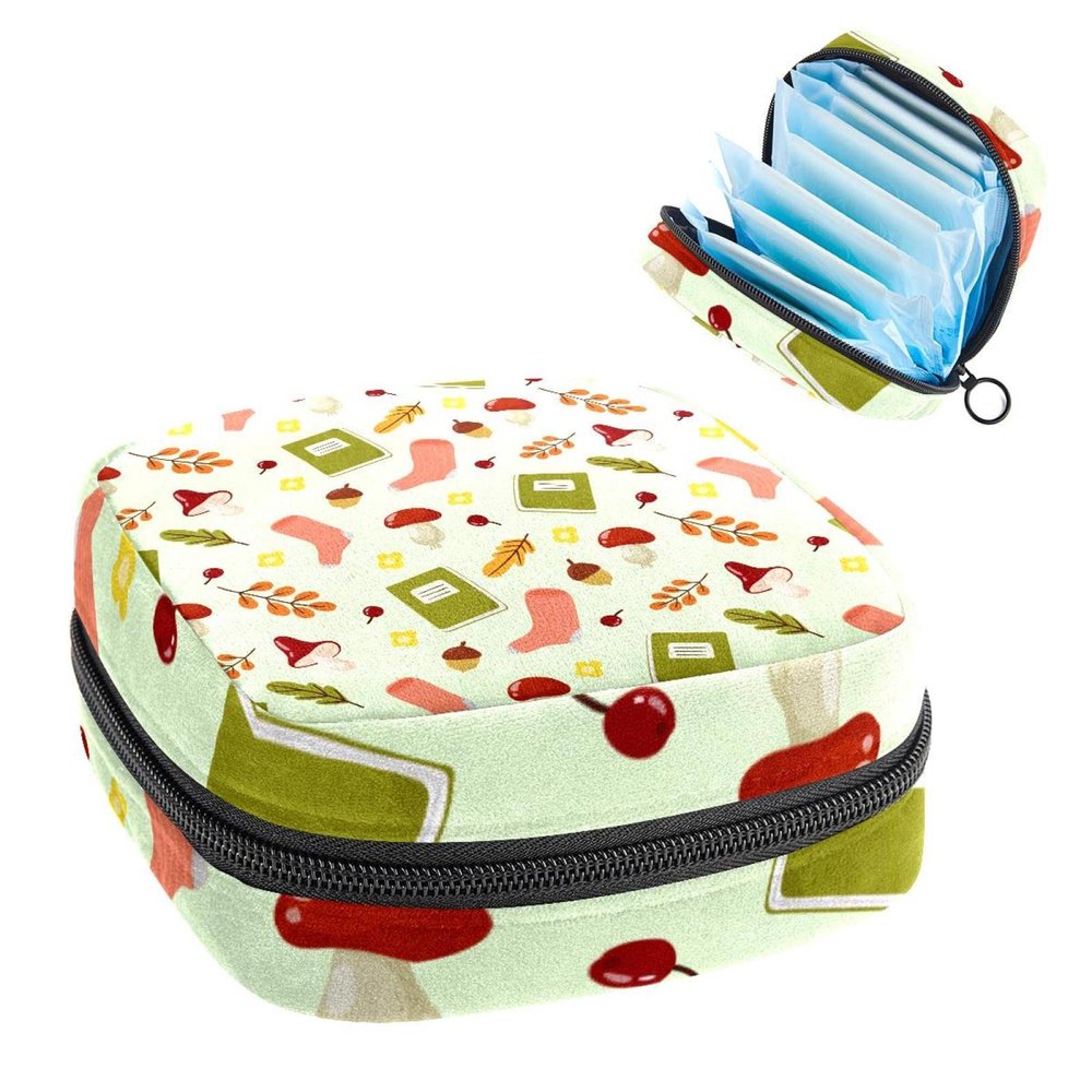 Autumn Books & Socks-01 Period Pouch Portable,Tampon Storage Bag for Sanitary Napkins