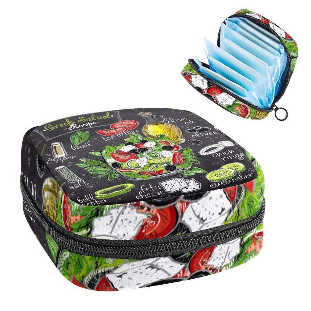 Sanitary Napkin Storage Bag,Portable Sanitary Napkin Storage Pouch,Greek Salad Recipe Menu Chalkboard Design
