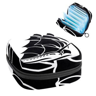 Sanitary Napkin Storage Bag,Portable Sanitary Napkin Storage Pouch,Old Tall Sailing Ship
