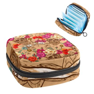Period Pouch Portable Tampon Storage Bag,Tampon Holder for Purse Feminine Product Organizer,Day of The Dead Skull Pattern