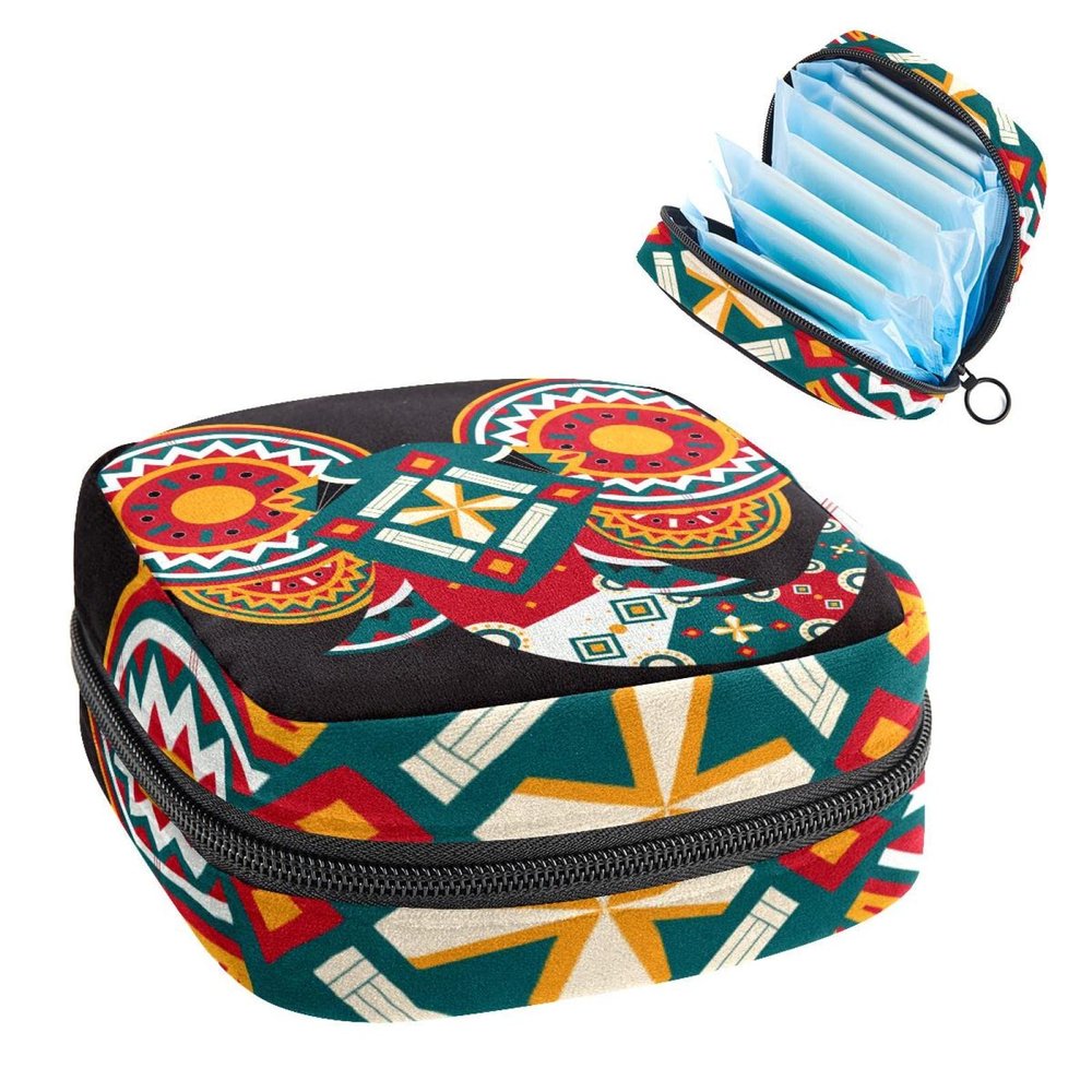 Geometric Boho Painted Elephant Head,Period Pouch Portable,Tampon Storage Bag,Tampon Holder for Purse Feminine Product Organizer
