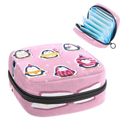 Period Pouch Portable Tampon Storage Bag,Tampon Holder for Purse Feminine Product Organizer,Funny Sticker Set with Penguins