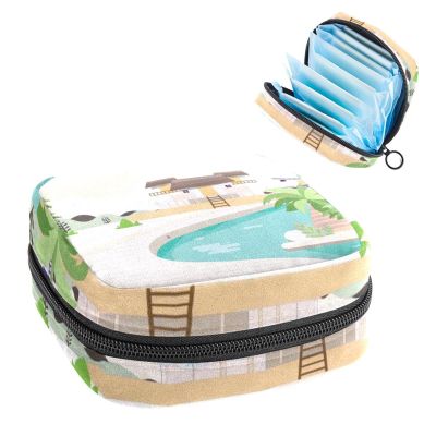 Period Pouch Portable Tampon Storage Bag,Tampon Holder for Purse Feminine Product Organizer,Beach Seaside Pattern