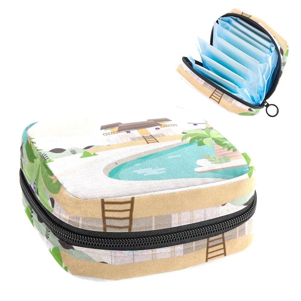 Period Pouch Portable Tampon Storage Bag,Tampon Holder for Purse Feminine Product Organizer,Beach Seaside Pattern