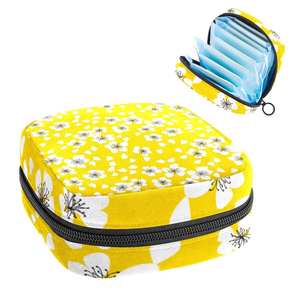 Period Pouch Portable Tampon Storage Bag,Tampon Holder for Purse Feminine Product Organizer,White Flower