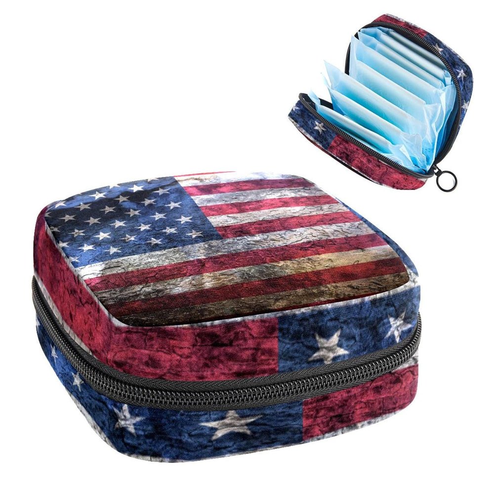 American Flag,Period Pouch Portable,Tampon Storage Bag,Tampon Holder for Purse Feminine Product Organizer