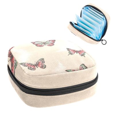 Vintage Butterfly Pattern,Period Pouch Portable,Tampon Storage Bag,Tampon Holder for Purse Feminine Product Organizer