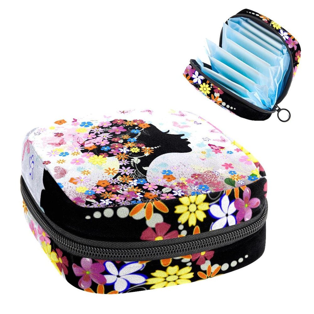 Period Pouch Portable Tampon Storage Bag,Tampon Holder for Purse Feminine Product Organizer,Flower Girl Butterflies Pink Kiss