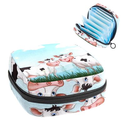 Two Farm Cows at The Grassland,Period Pouch Portable,Tampon Storage Bag,Tampon Holder for Purse Feminine Product Organizer