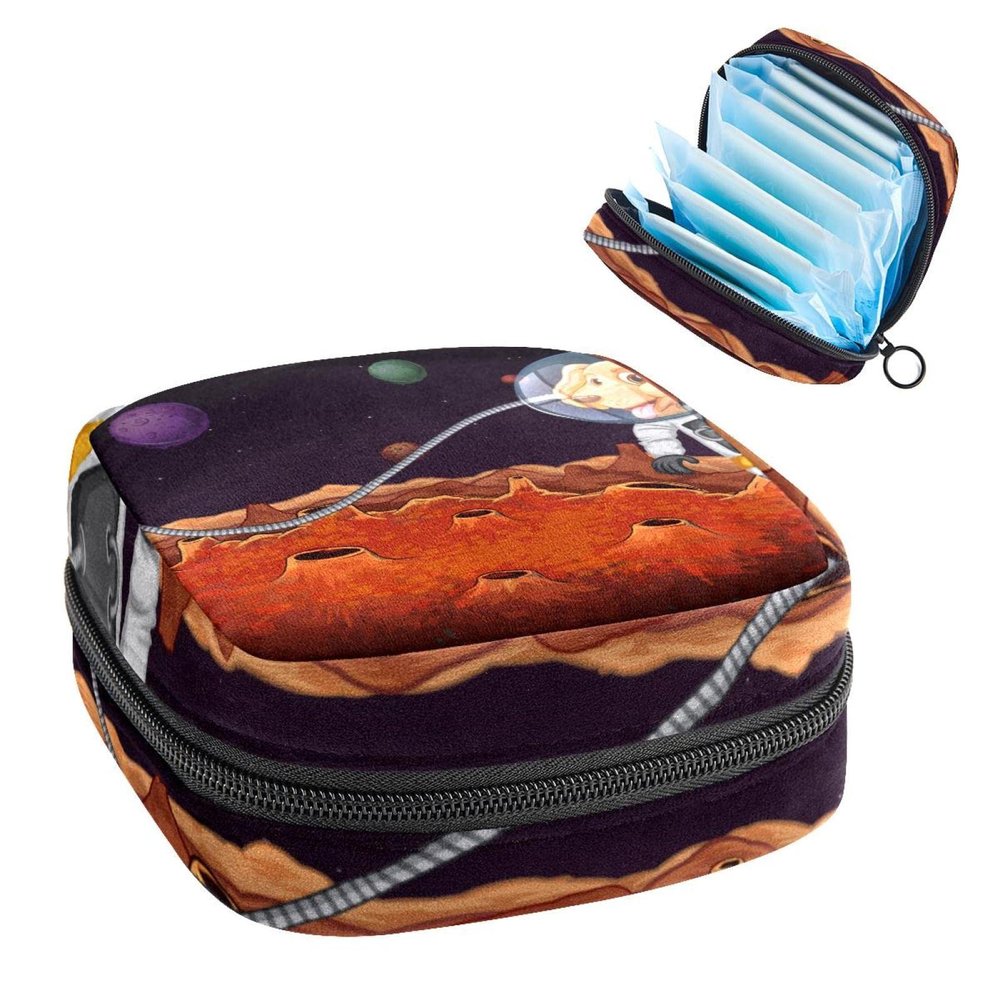 a Dog Cosmonaut in Space,Period Pouch Portable,Tampon Storage Bag,Tampon Holder for Purse Feminine Product Organizer