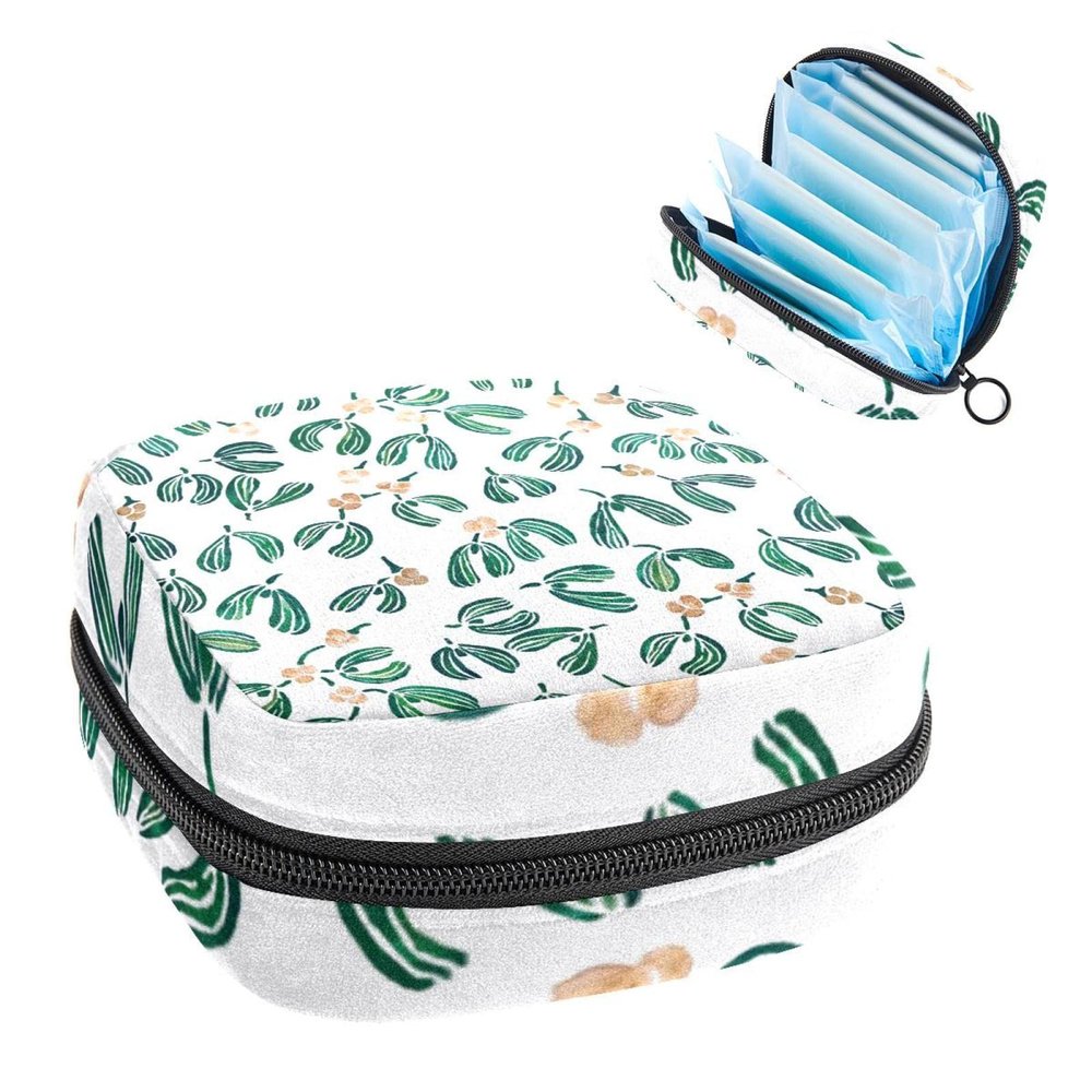 Christmas Mistletoe Plant,Period Pouch Portable,Tampon Storage Bag,Tampon Holder for Purse Feminine Product Organizer