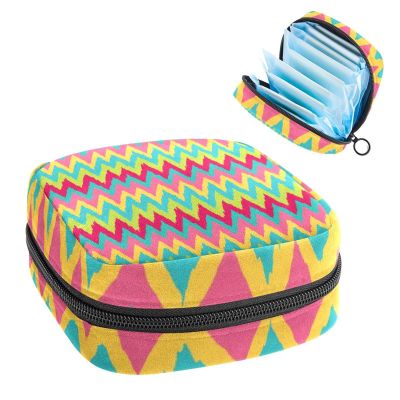 Period Pouch Portable Tampon Storage Bag,Tampon Holder for Purse Feminine Product Organizer,Yellow Pink Blue Green Chevron Pattern
