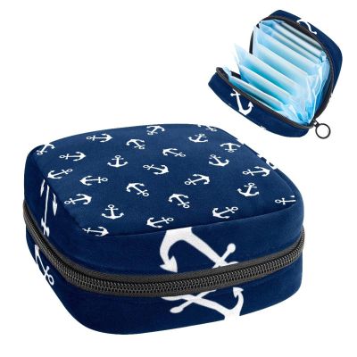Ocean Anchor Navy Blue,Period Pouch Portable,Tampon Storage Bag,Tampon Holder for Purse Feminine Product Organizer