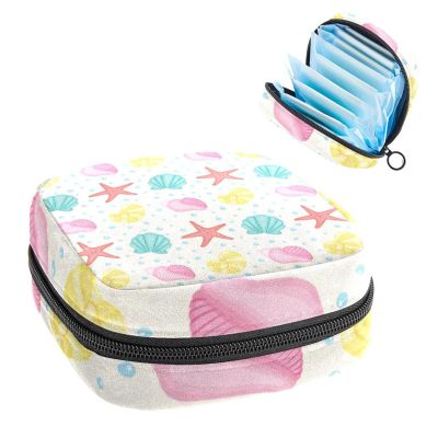 Colorful Seashells Pattern Cute,Period Pouch Portable,Tampon Storage Bag,Tampon Holder for Purse Feminine Product Organizer
