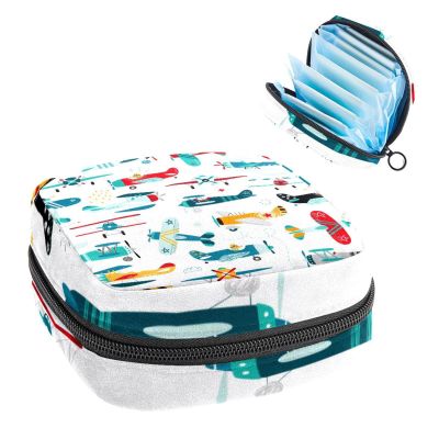 Period Pouch Portable Tampon Storage Bag,Tampon Holder for Purse Feminine Product Organizer,Cartoon Airplane Helicopter