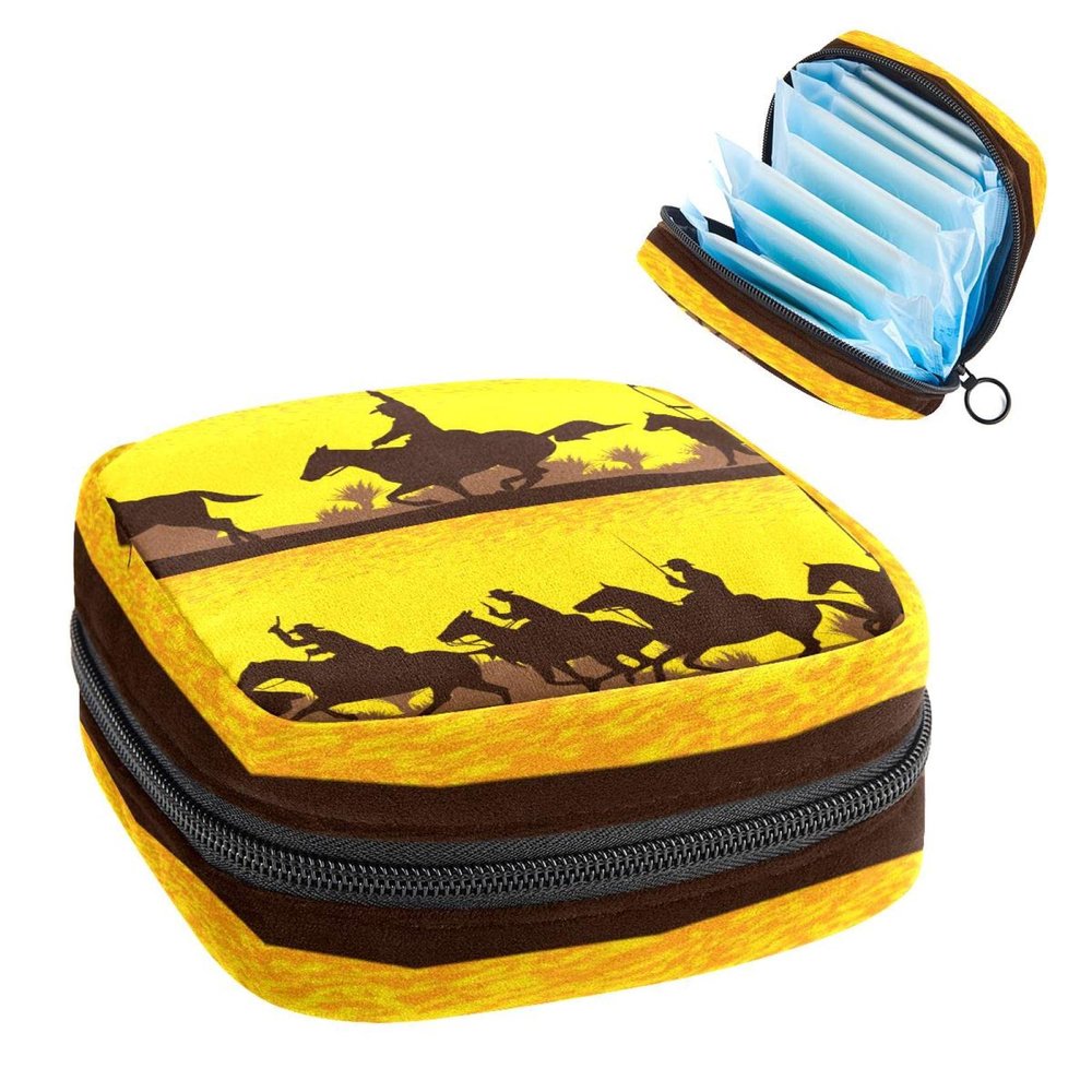 Cavalry Battlefield Silhouettes,Period Pouch Portable,Tampon Storage Bag,Tampon Holder for Purse Feminine Product Organizer