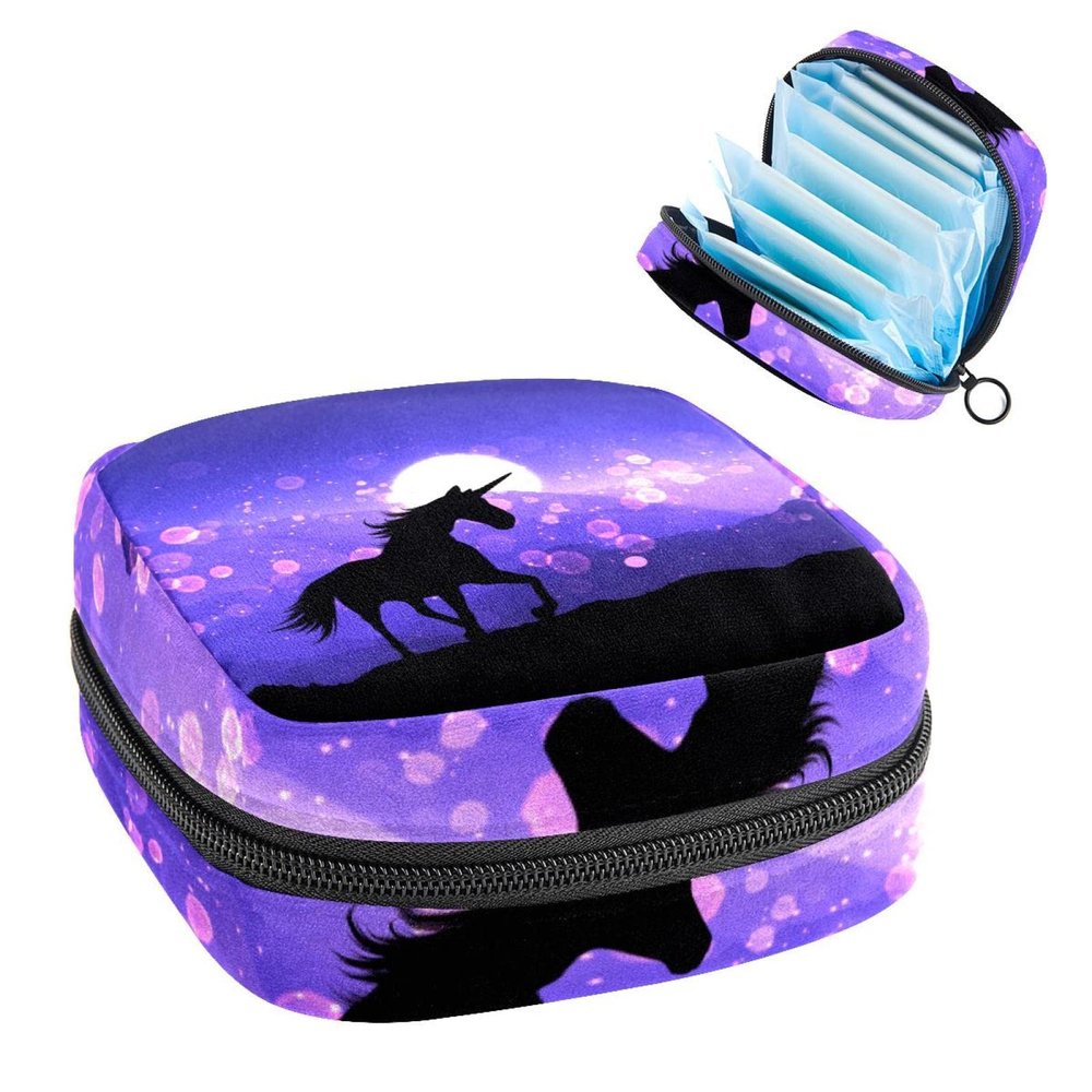 3D Fantasy Unicorn Mountain Purple Sunset Sky,Period Pouch Portable,Tampon Storage Bag,Tampon Holder for Purse Feminine Product Organizer