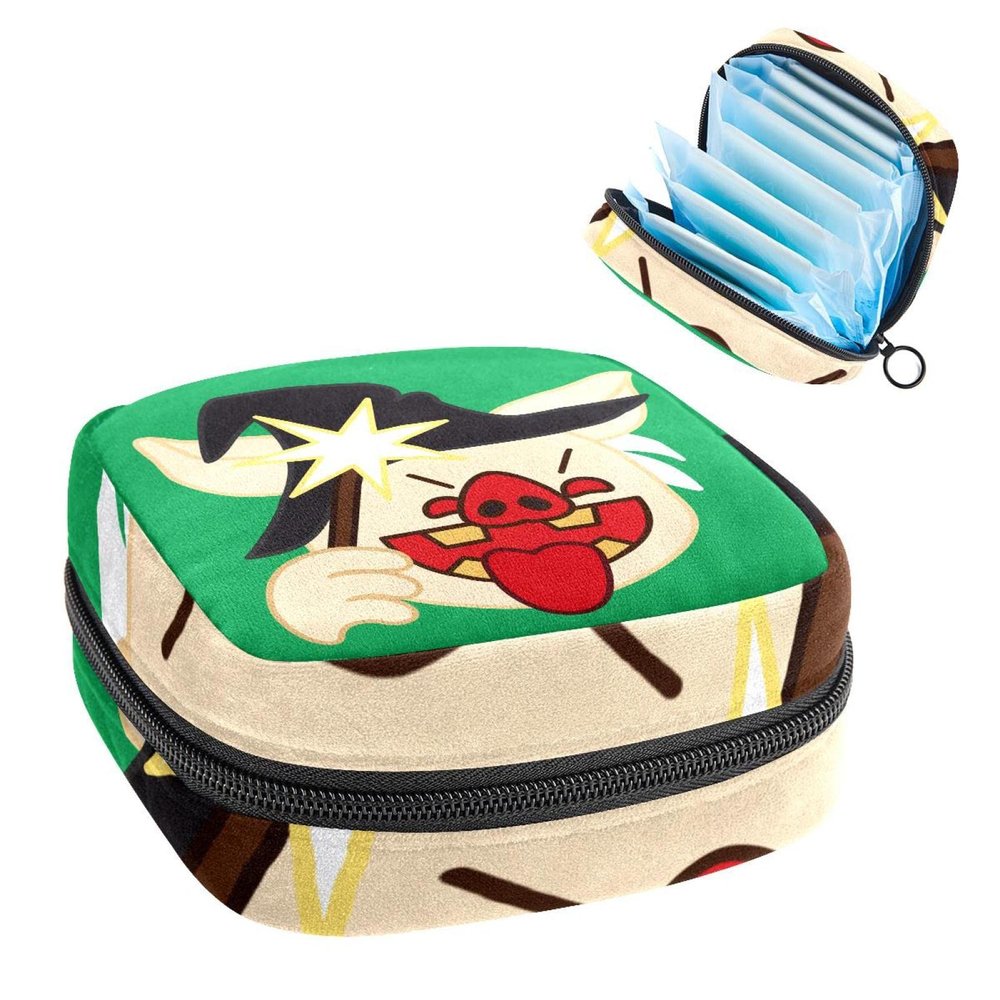 Witch Pig Green,Period Pouch Portable,Tampon Storage Bag,Tampon Holder for Purse Feminine Product Organizer