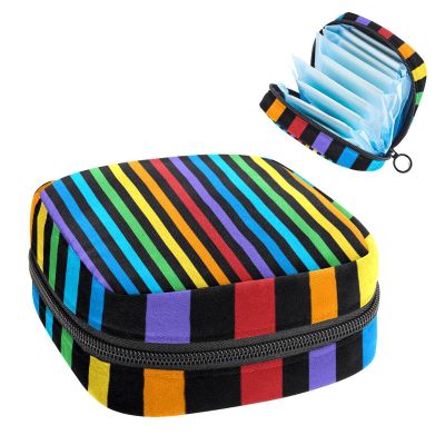 Colorful Vertical Lines Pattern,Period Pouch Portable,Tampon Storage Bag,Tampon Holder for Purse Feminine Product Organizer