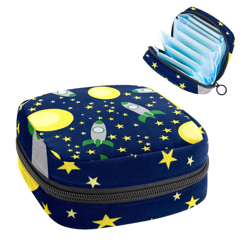 Period Pouch Portable Tampon Storage Bag,Tampon Holder for Purse Feminine Product Organizer,Space Rockets Planets