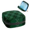 Period Pouch Portable Tampon Storage Bag,Tampon Holder for Purse Feminine Product Organizer,Tartan Plaid Green Navy Blue Cross Pattern view 1