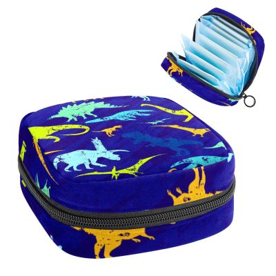 Period Pouch Portable Tampon Storage Bag,Tampon Holder for Purse Feminine Product Organizer,Dinosaur Blue
