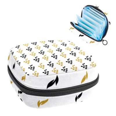 Sanitary Napkin Storage Bag,Portable Sanitary Napkin Storage Pouch,Golden Black Creative Grapes Pattern