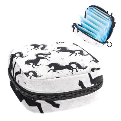 Period Pouch Portable Tampon Storage Bag,Tampon Holder for Purse Feminine Product Organizer,HorseBlackBeautiful