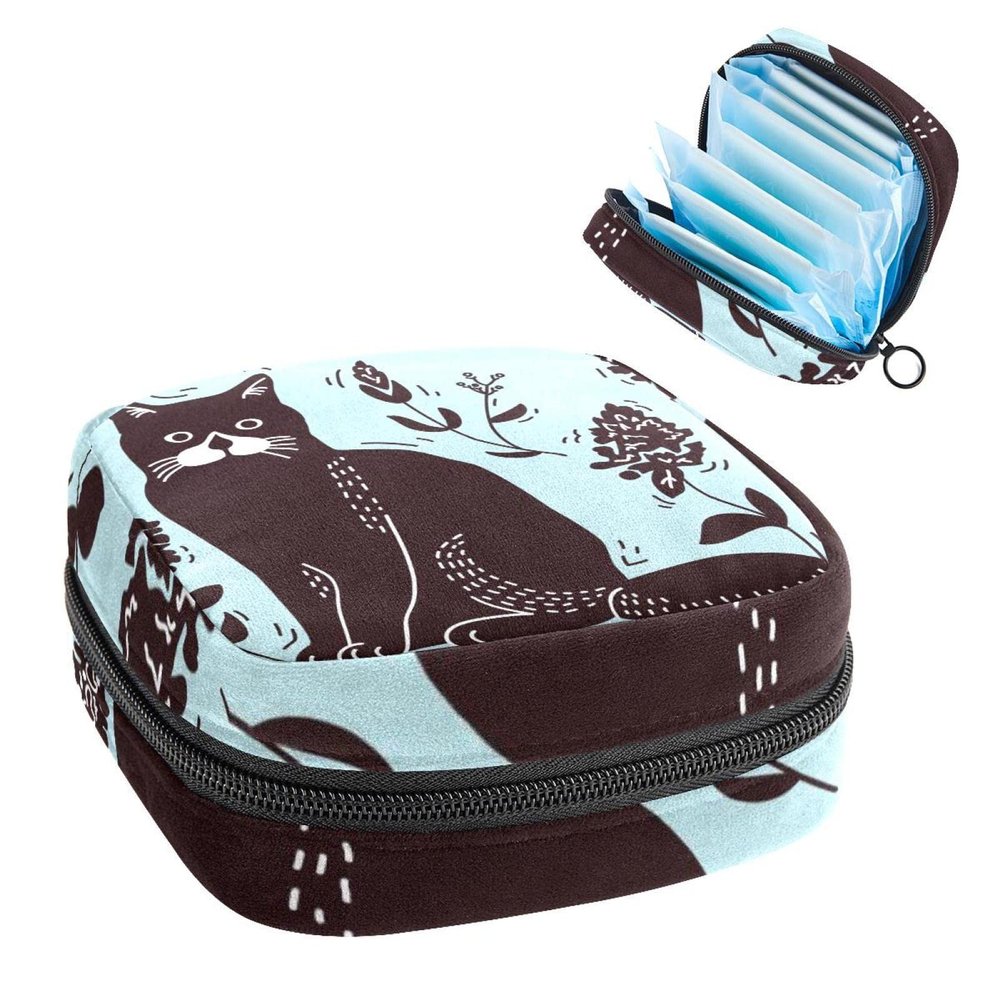 Period Pouch Portable Tampon Storage Bag,Tampon Holder for Purse Feminine Product Organizer,Pet Cat Blue