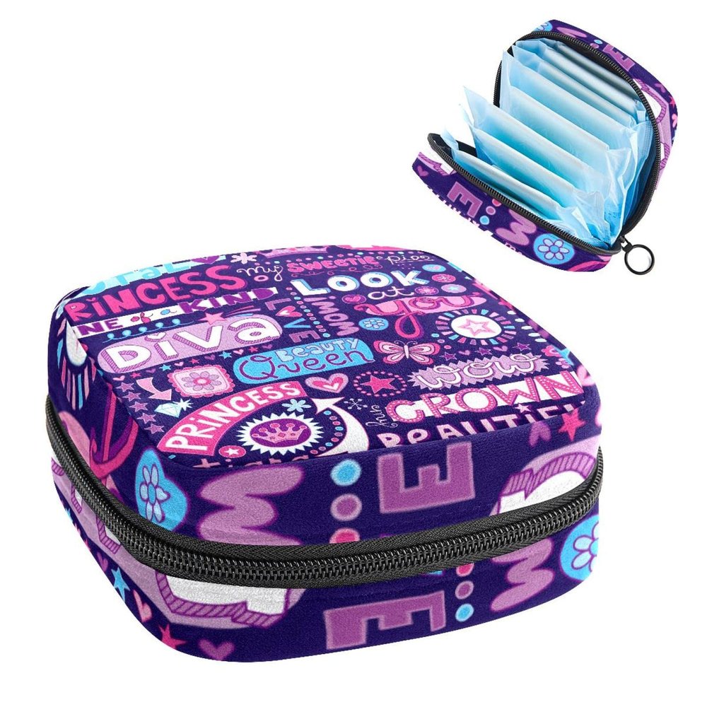 Period Pouch Portable Tampon Storage Bag,Tampon Holder for Purse Feminine Product Organizer,Purple Letter