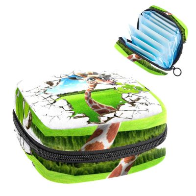 3D Giraffe Through Wall,Period Pouch Portable,Tampon Storage Bag,Tampon Holder for Purse Feminine Product Organizer