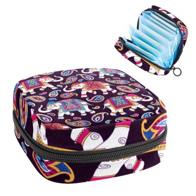 Period Pouch Portable Tampon Storage Bag,Tampon Holder for Purse Feminine Product Organizer,Elephant Indian