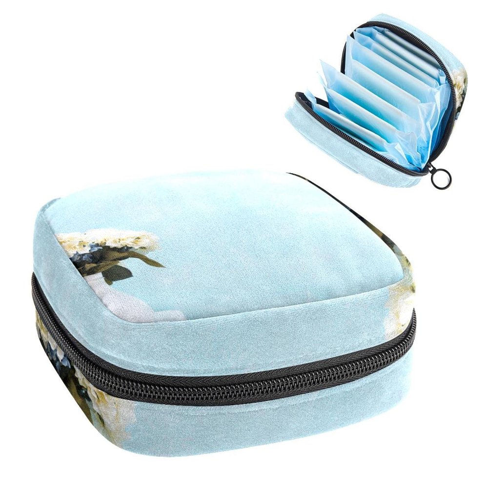 Flower Blue,Period Pouch Portable,Tampon Storage Bag,Tampon Holder for Purse Feminine Product Organizer