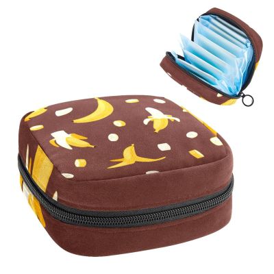 Banana Brown Background,Period Pouch Portable,Tampon Storage Bag,Tampon Holder for Purse Feminine Product Organizer