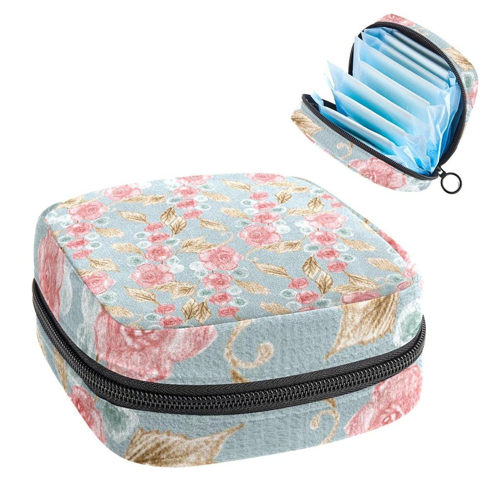 Floral Pattern,Period Pouch Portable,Tampon Storage Bag,Tampon Holder for Purse Feminine Product Organizer