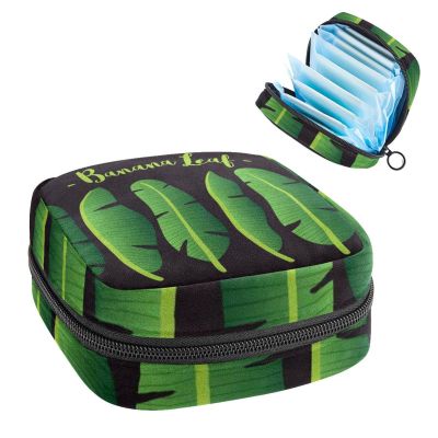 Banana Leaf Print,Period Pouch Portable,Tampon Storage Bag,Tampon Holder for Purse Feminine Product Organizer