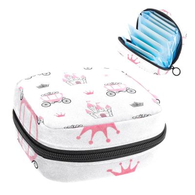 Sanitary Napkin Storage Bag,Portable Sanitary Napkin Storage Pouch,Castles Crowns Carriages Princess