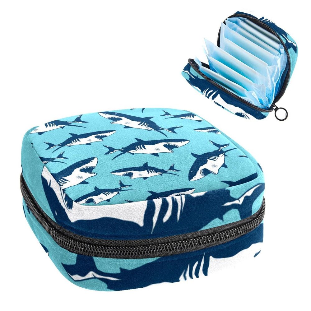 Shark Blue Pattern,Period Pouch Portable,Tampon Storage Bag,Tampon Holder for Purse Feminine Product Organizer