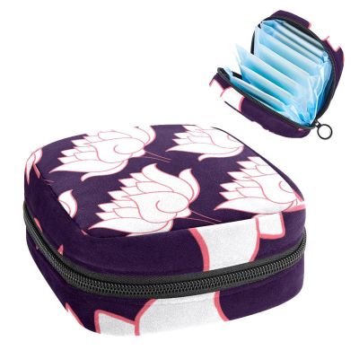 Period Pouch Portable Tampon Storage Bag,Tampon Holder for Purse Feminine Product Organizer,Hand Drawn Botanical Lotus Flower Pattern