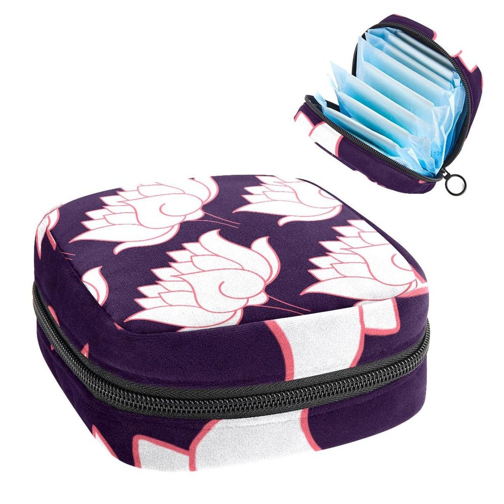 Period Pouch Portable Tampon Storage Bag,Tampon Holder for Purse Feminine Product Organizer,Hand Drawn Botanical Lotus Flower Pattern
