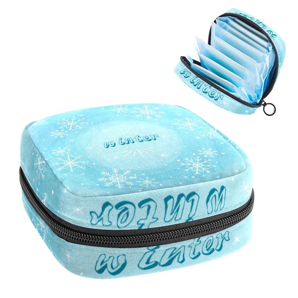 Period Pouch Portable Tampon Storage Bag,Tampon Holder for Purse Feminine Product Organizer,Winter Blue Snowflake-01