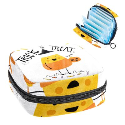 Cute Hand Drawn Halloween Trick Or Treat-01,Period Pouch Portable,Tampon Storage Bag,Tampon Holder for Purse Feminine Product Organizer