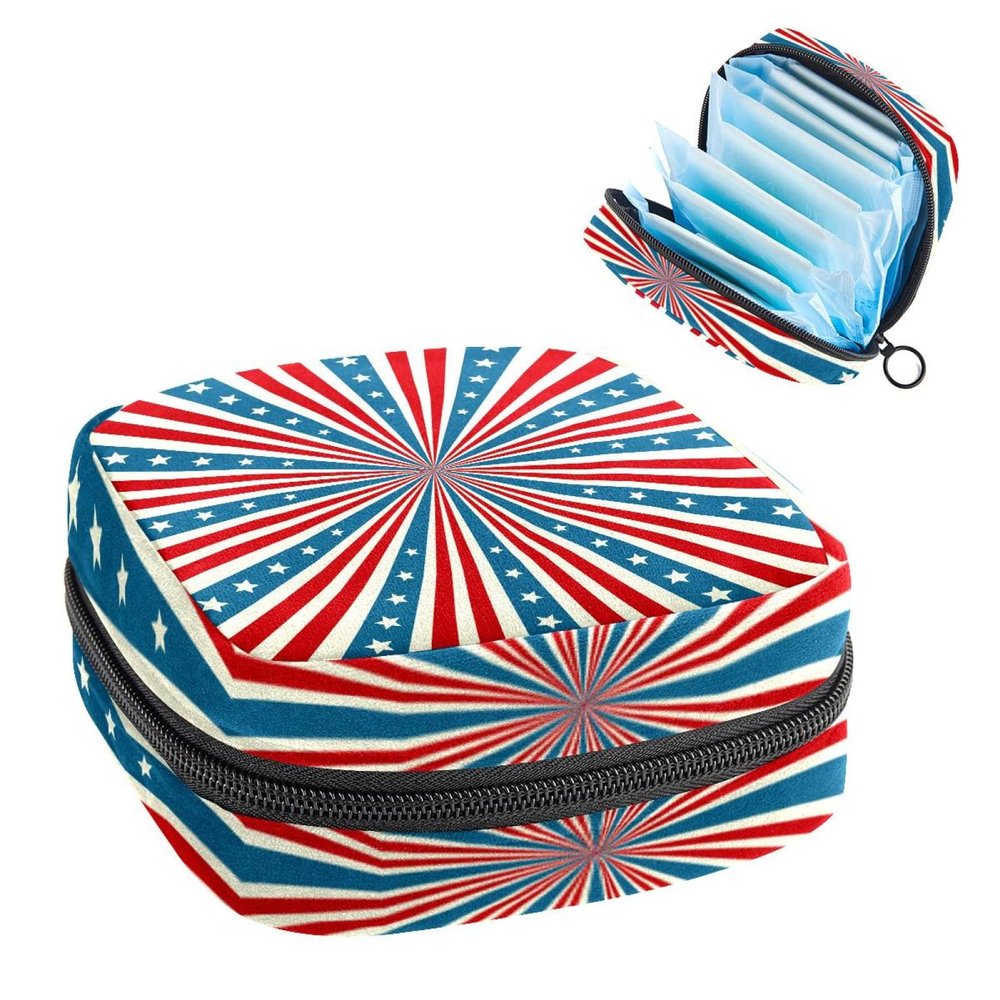 American Flag Stripes,Period Pouch Portable,Tampon Storage Bag,Tampon Holder for Purse Feminine Product Organizer