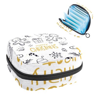Period Pouch Portable Tampon Storage Bag,Tampon Holder for Purse Feminine Product Organizer,Merry Christmas White