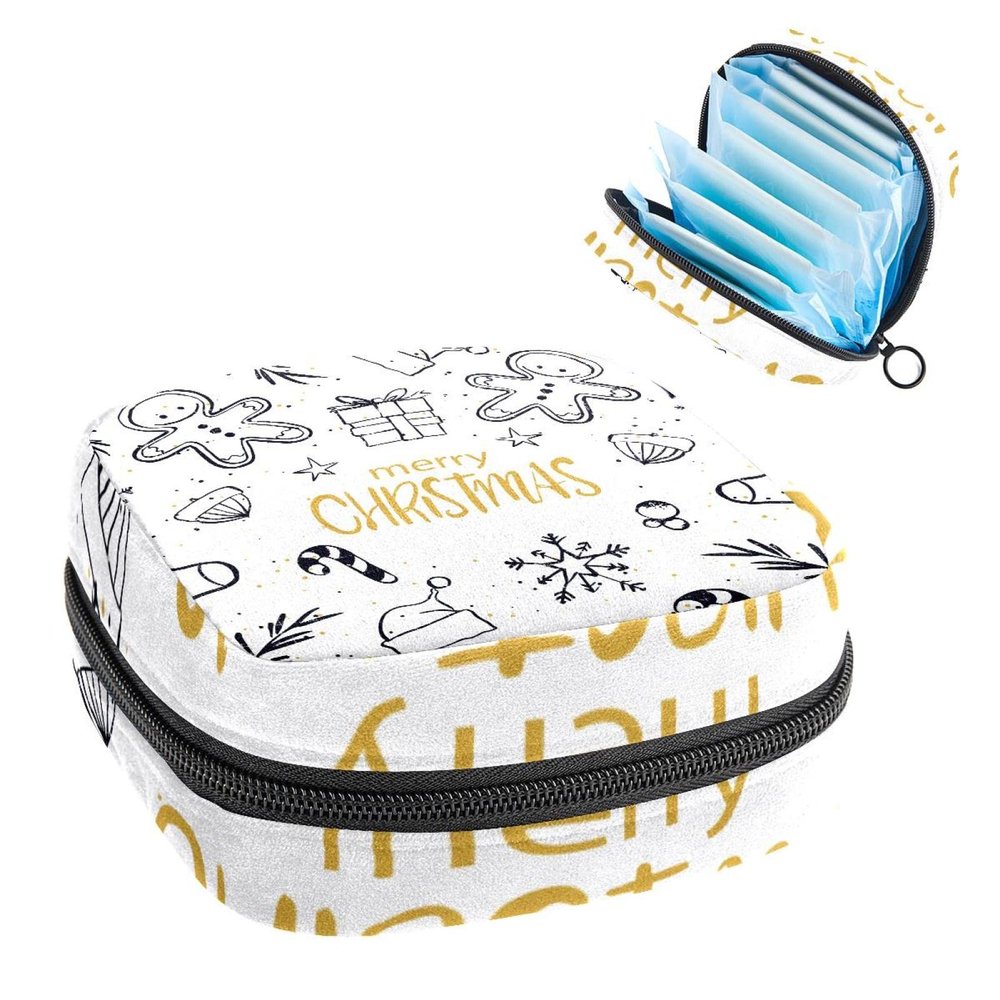 Period Pouch Portable Tampon Storage Bag,Tampon Holder for Purse Feminine Product Organizer,Merry Christmas White