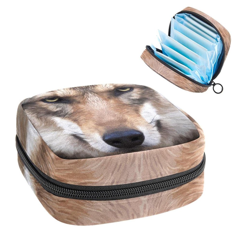 Wolf Aniaml,Period Pouch Portable,Tampon Storage Bag,Tampon Holder for Purse Feminine Product Organizer