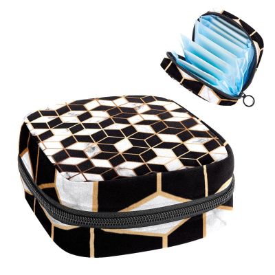 3D Black White Square Geometric Pattern,Period Pouch Portable,Tampon Storage Bag,Tampon Holder for Purse Feminine Product Organizer