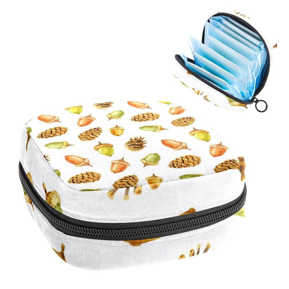 Acorn Pine Cone Painting Period Pouch Portable,Tampon Storage Bag for Sanitary Napkins