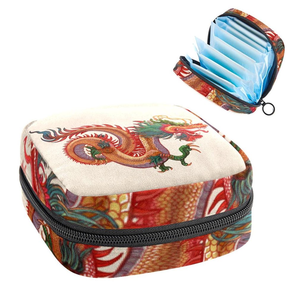 Period Pouch Portable Tampon Storage Bag,Tampon Holder for Purse Feminine Product Organizer,Chinese New-Year Dragon