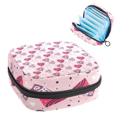 Period Pouch Portable Tampon Storage Bag,Tampon Holder for Purse Feminine Product Organizer,Cute Pink Love Hearts Pattern